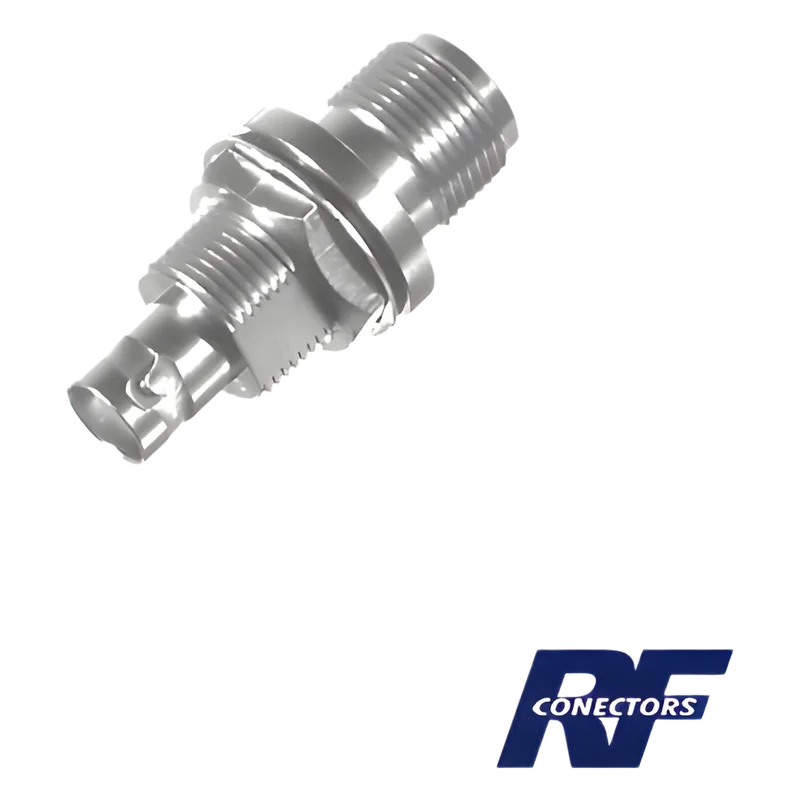 Adaptador en Línea, de Conector N Hembra a BNC Hembra, Montaje en Doble D Plano, Níquel/ Oro/ Teflón. RF INDUSTRIES,LTD RFN-1023-5