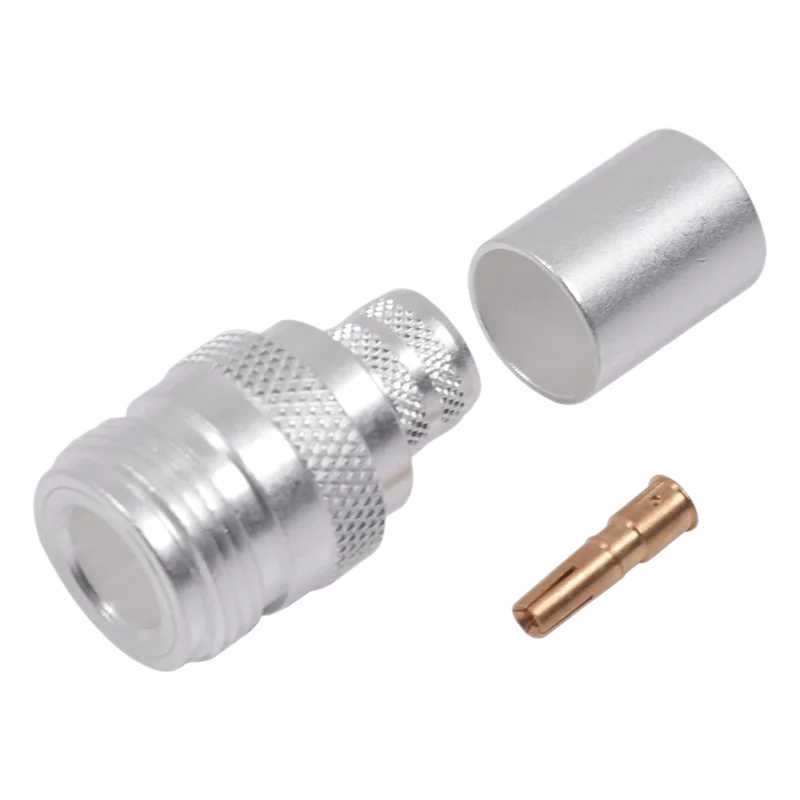 Conector N Hembra de Anillo Plegable para Cables 9913, 8214, LMR-400, RG8/U-SYS, RFLASH-1113, Plata/ Oro/ Teflón. RF INDUSTRIES,LTD RFN-1028-SI