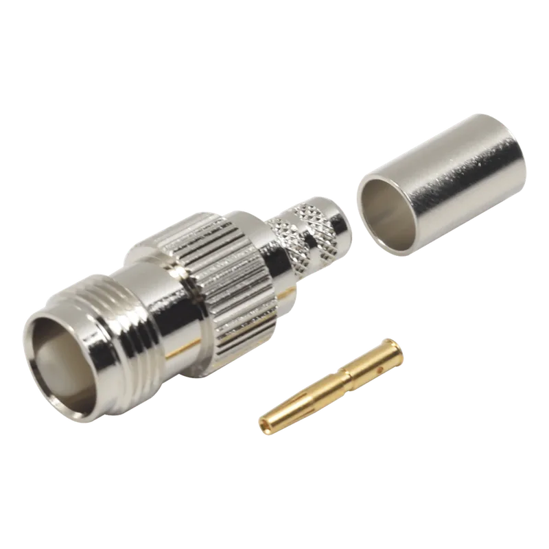Conector TNC Hembra de Anillo Plegable para Cables RG-8/X, LMR-240, Grupo X, Níquel/ Oro/ Delrin. RF INDUSTRIES,LTD RFT-1217-X