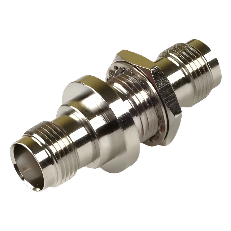 Adaptador Doble TNC Hembra para Chasis, Montaje Hermético con Aro de Goma y en Tipo D-Plano, Níquel/ Oro/ Teflón. RF INDUSTRIES,LTD RFT-1226