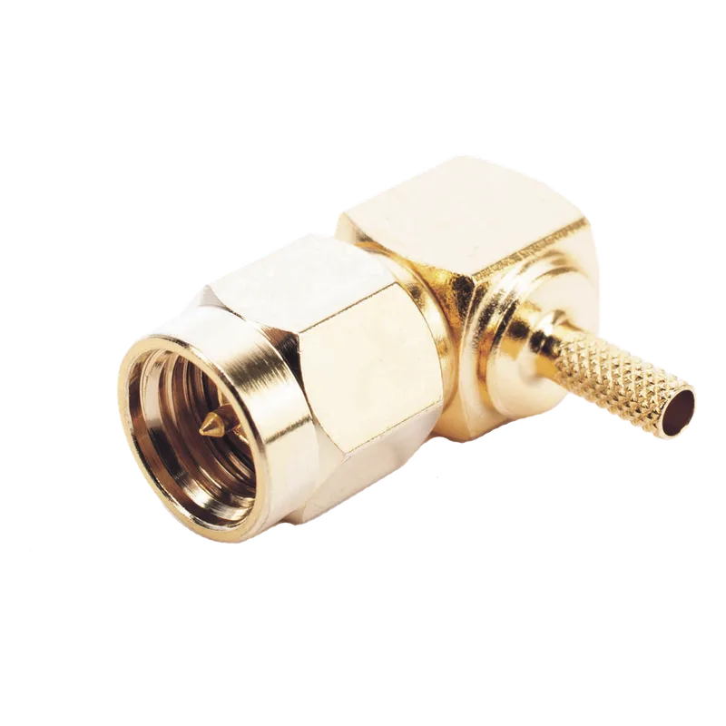 Conector SMA Macho en Ángulo Recto Para RG-174/U, Grupo B, Oro/ Oro/ Teflón. RF INDUSTRIES,LTD RSA-3010-1B