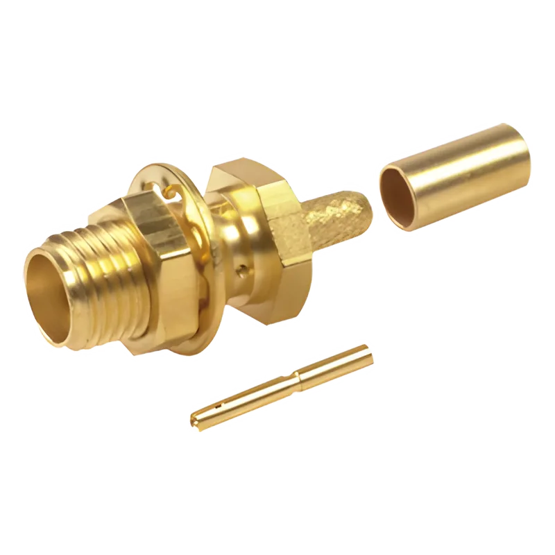 Conector SMA Hembra para Chasis en D Plano, Anillo Plegable para cable RG-174/U, Oro/ Oro/ Teflón. RF INDUSTRIES,LTD RSA-3252-1B