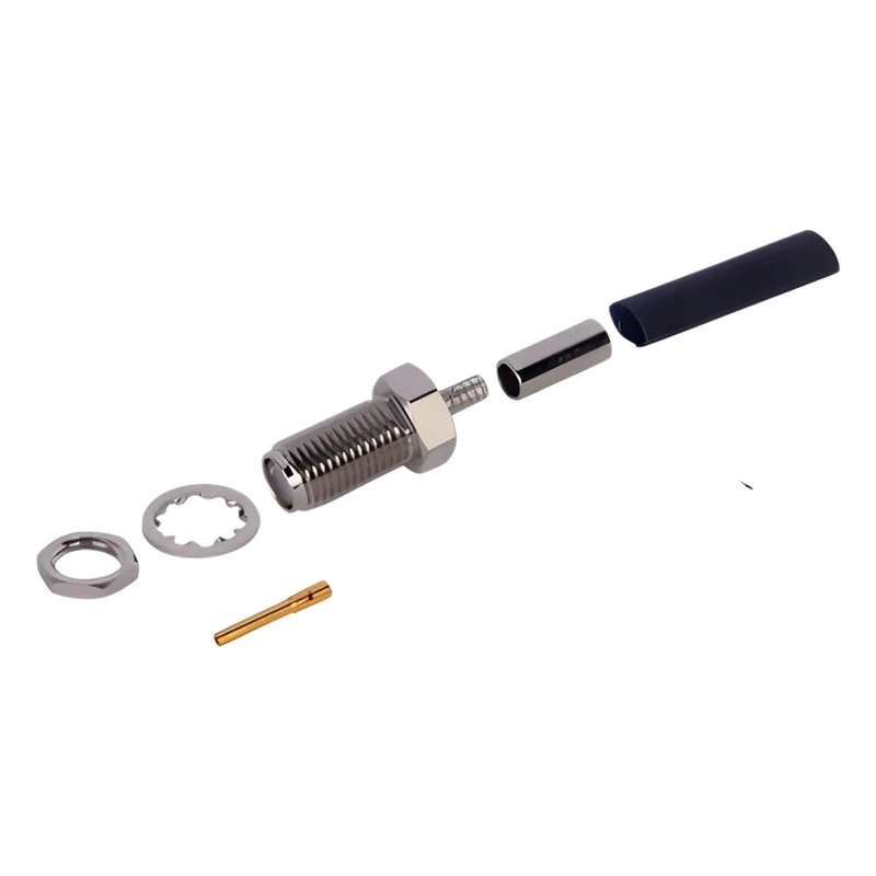 Conector SMA Hembra, Montaje Chasis en D Plano, de anillo plegable para RG-174/U. RF INDUSTRIES,LTD RSA-3252-B