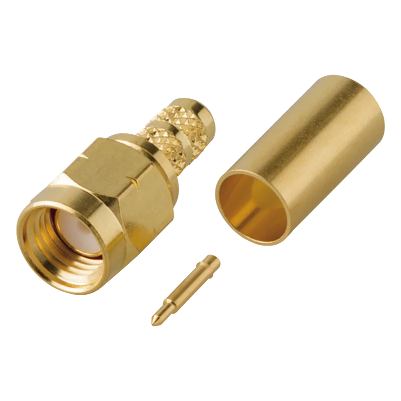 Conector SMA Macho de Rosca Izquierda, Anillo Plegable para Cable RG-58/U, Oro/ Oro/ Teflón. RF INDUSTRIES,LTD RT-3000-1C