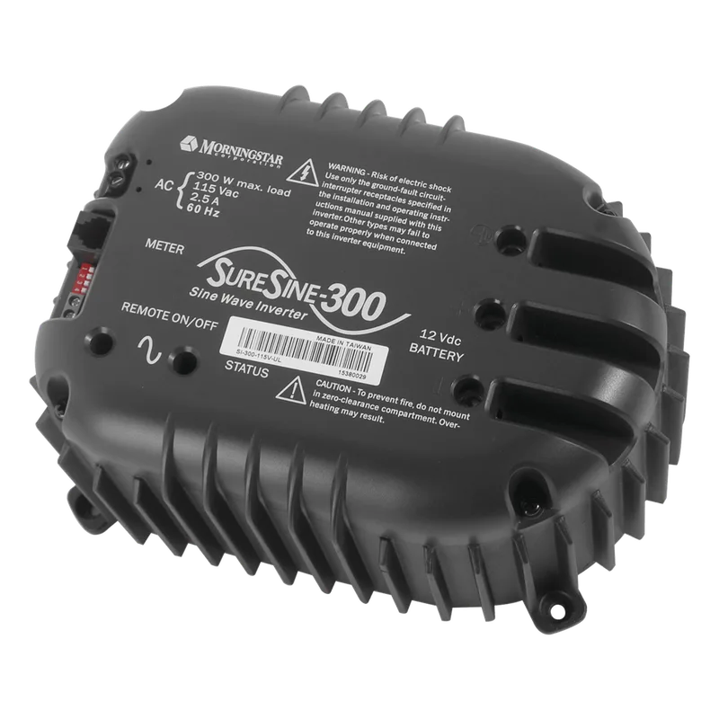 Inversor de Onda Sinusoidal Pura SureSine 300 W / 12 VCC a 110 VCA / 85-90% Eficiencia / Uso Industrial / Certificación UL MORNINGSTAR SI-300-115V-UL