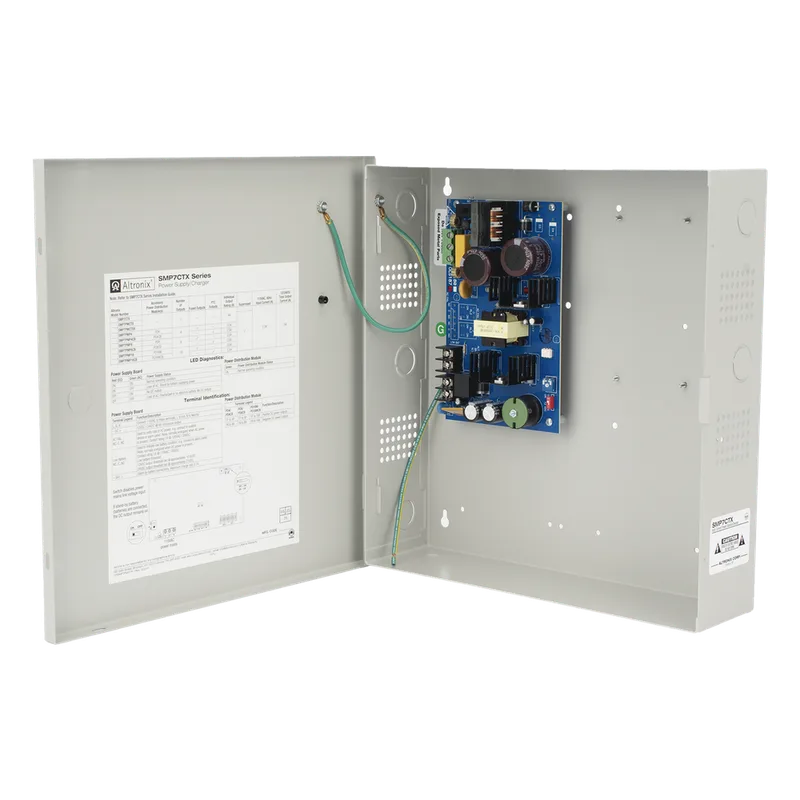 12 o 24 Vcc @ 6 Amp. / fuente de alimentación / 1 salida / capacidad de baterías de respaldo / requieren baterías ALTRONIX SMP7CTX