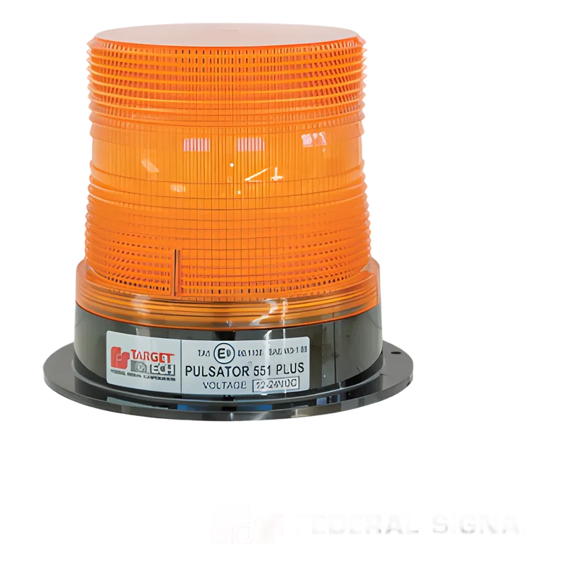 Estrobo PULSATOR(R); 551 PLUS Faro de Flash Sencillo con Montaje Permanente, Color Ámbar, 8 J, 12-48 Vcc FEDERAL SIGNAL 211-694-02