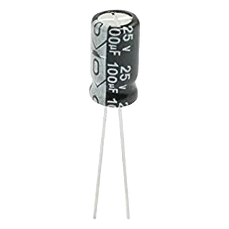 Capacitor Electrolítico de Aluminio, Radial de 100 µFd, 25 Vcc, 105 °C, 6.3 x 11 mm. 0100M0025V