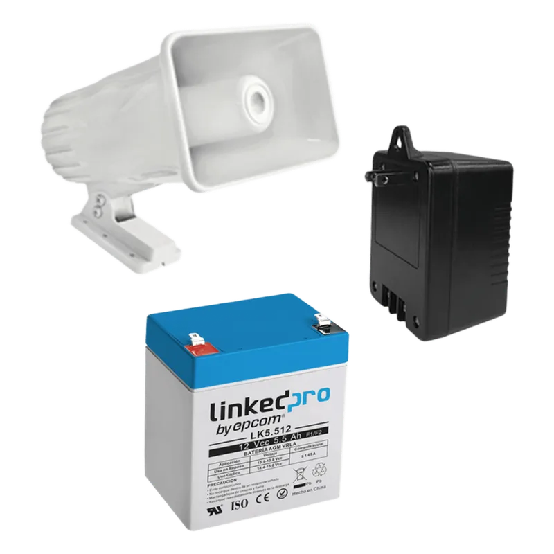 Kit de accesorios con Bateria 5.5 Ah, Transformador 16.5Vca y sirena de 30 watts 4A16V30W