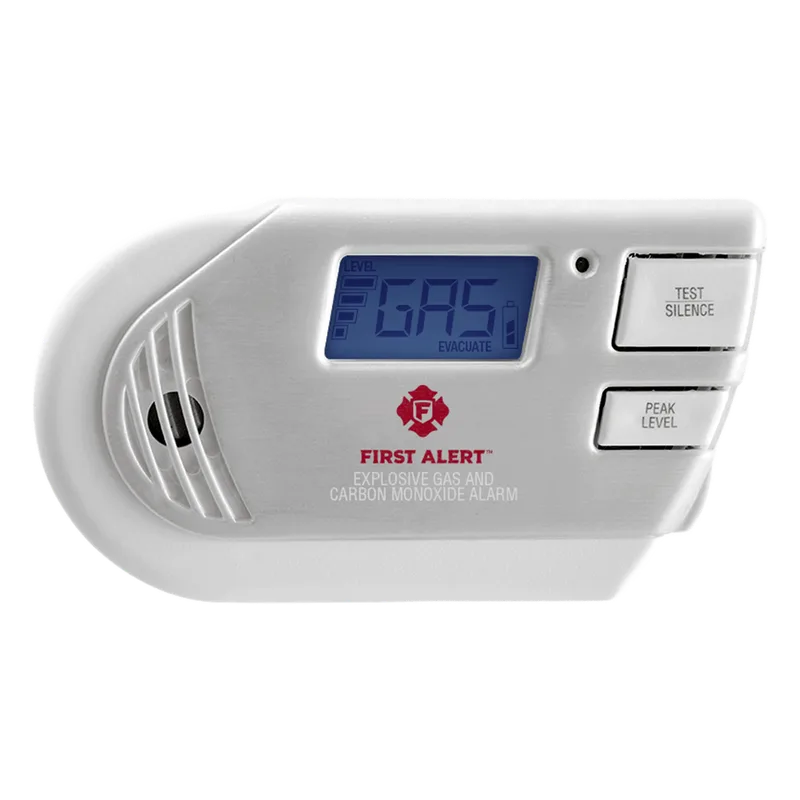 Detector Combo de Combinación de Gases Explosivos: Metano (GN), Propano (LP) y Monóxido de Carbono (CO), Con Pantalla Digital Retroiluminada, 120 Vca y Batería de Respaldo FIRST ALERT GCO1CN