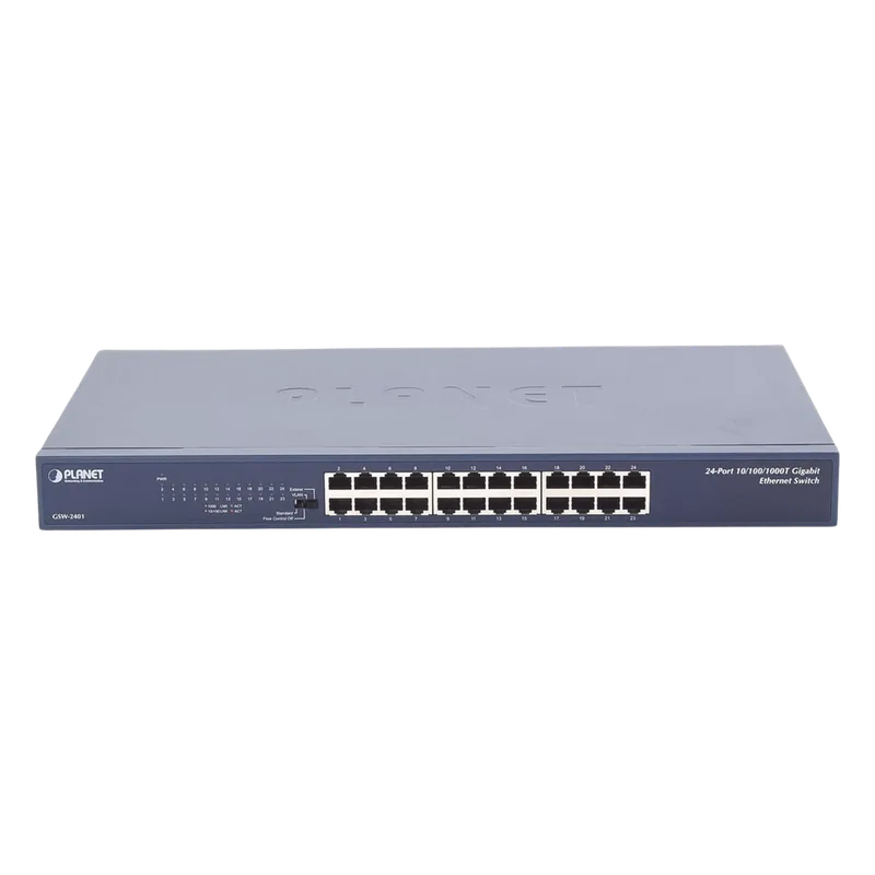 Switch No Administrable Gigabit de 24 Puertos 10/100/1000 Mbps, Con Modo Extendido Para Envió de Datos de Hasta 200 m PLANET GSW-2401