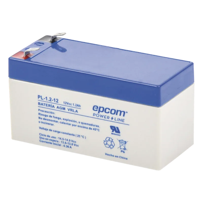 Batería 12 Vcc / 1.2 Ah / UL / Tecnología AGM-VRLA / Para uso en equipo electrónico Alarmas de intrusión / Incendio/ Control de acceso / Video Vigilancia / Terminales F1 / Cargador recomendado CHR-80. EPCOM POWERLINE PL-1.2-12