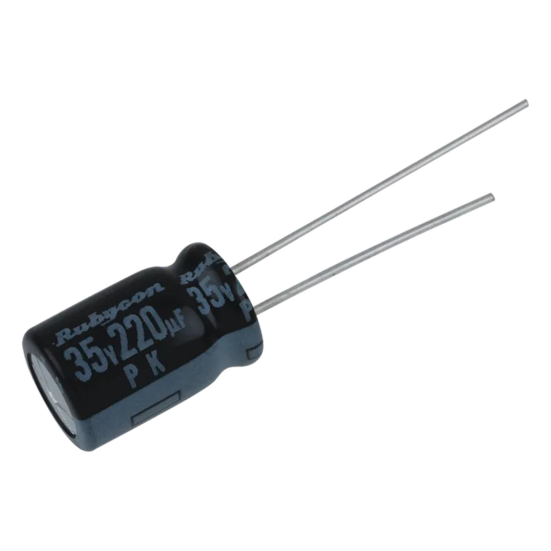 Capacitor Electrolítico Radial en Aluminio de 220 µFd, 35 Vcc, 105 °C, 10 x 12.5 mm. 0220M0035V