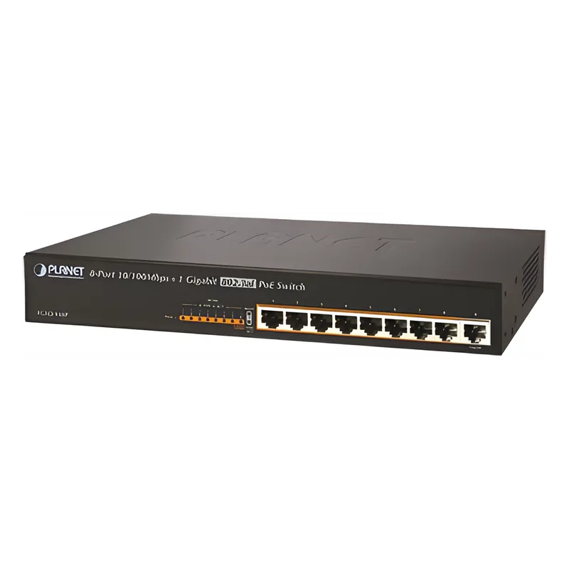 Switch no adminsitrable PoE de 8 Puertos PoE 100BaseTX + 1 Puerto 100/1000Base-T con 150W de Potencia Total PLANET FGSD-910P