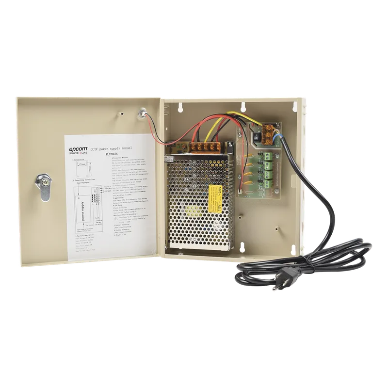 Fuente de poder profesional para CCTV de 12 Vcc @ 5A, para 4 cámaras ; Voltaje de entrada de 100-240 Vca EPCOM POWERLINE PL-12-DC-5A