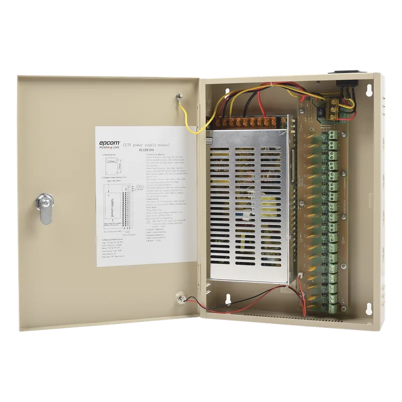Fuente de alimentación para 12 Vcc, 20 A, 18 salidas; Voltaje de entrada : 100-240 Vca, con capacidad de respaldo, requiere batería EPCOM POWERLINE PL-12-DC-20A