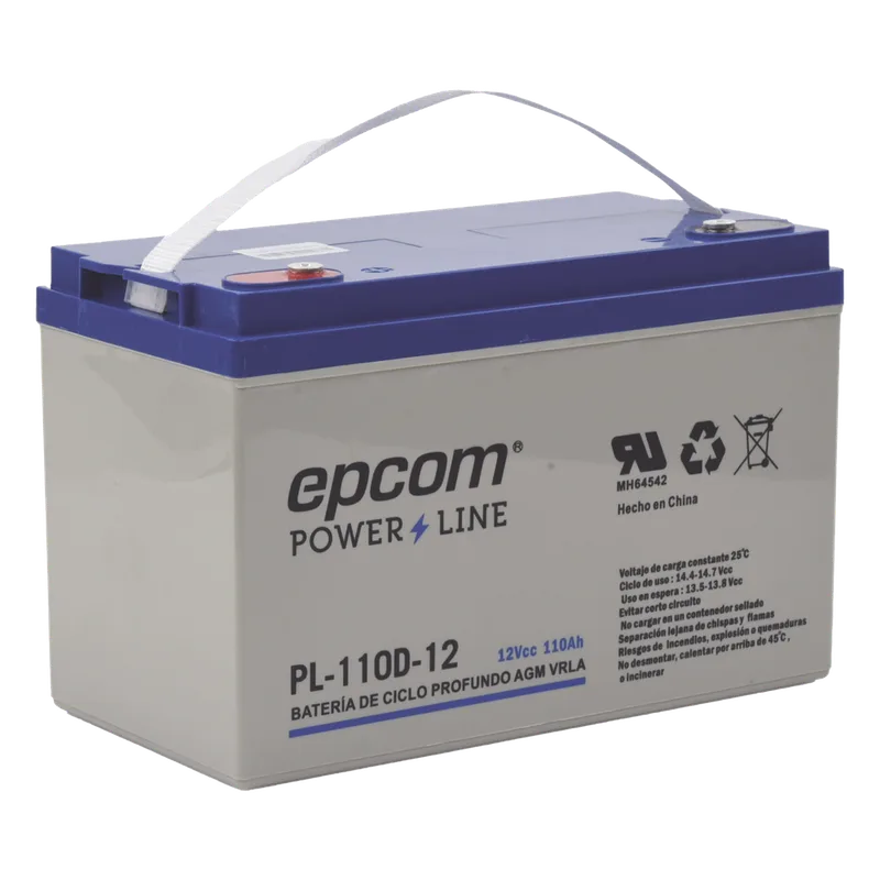 Batería AGM-VRLA Ciclo Profundo / 12 Vcc / 110 Ah / Terminales M6 HEX / Aplicación Fotovoltaica EPCOM POWERLINE PL-110-D12
