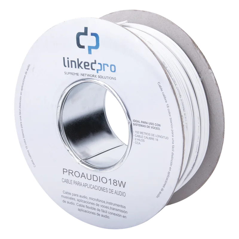 Bobina de 152 mts para Salidas de Audio como Bocinas / Calibre 18 en 2 Hilos / Color Blanco / Tipo CCA LINKEDPRO BY EPCOM PRO-AUDIO-18W