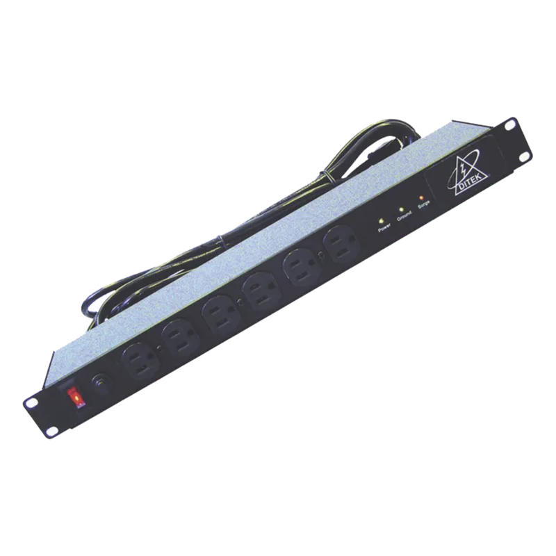 Protector Contra Sobretensiones de 120 VCA, 15 A, 12 Salidas, Montaje en Rack 1U, Servidores Montados en Rack, Sistemas de Voz, Controladores, Equipos de Video Vigilancia DITEK DTK-RMAC12
