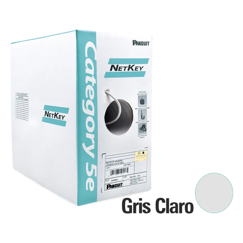 Bobina de Cable UTP 305 Metros (1000 Pies) de Cobre, NetKey, Gris Claro, Categoría 5e (24 AWG), Riser (CMR), de 4 Pares PANDUIT NUR5C04IG-C