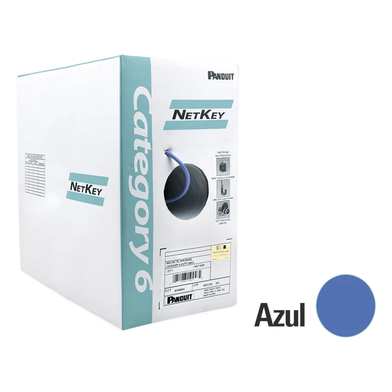Bobina de Cable UTP 305 Metros (1000 Pies) de Cobre, NetKey, Azul, Categoría 6 (24 AWG), 1000Mbps, Riser (CMR), de 4 Pares PANDUIT NUR6C04BU-C
