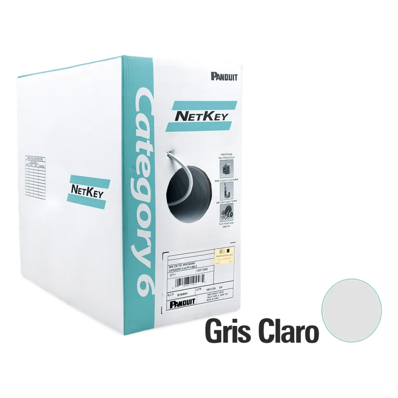 Bobina de Cable UTP de 305 Metros (1000 Pies) de Cobre, NetKey, Gris Claro, Categoría 6 (24 AWG), 1000Mbps, Riser (CMR), de 4 Pares PANDUIT NUR6C04IG-C