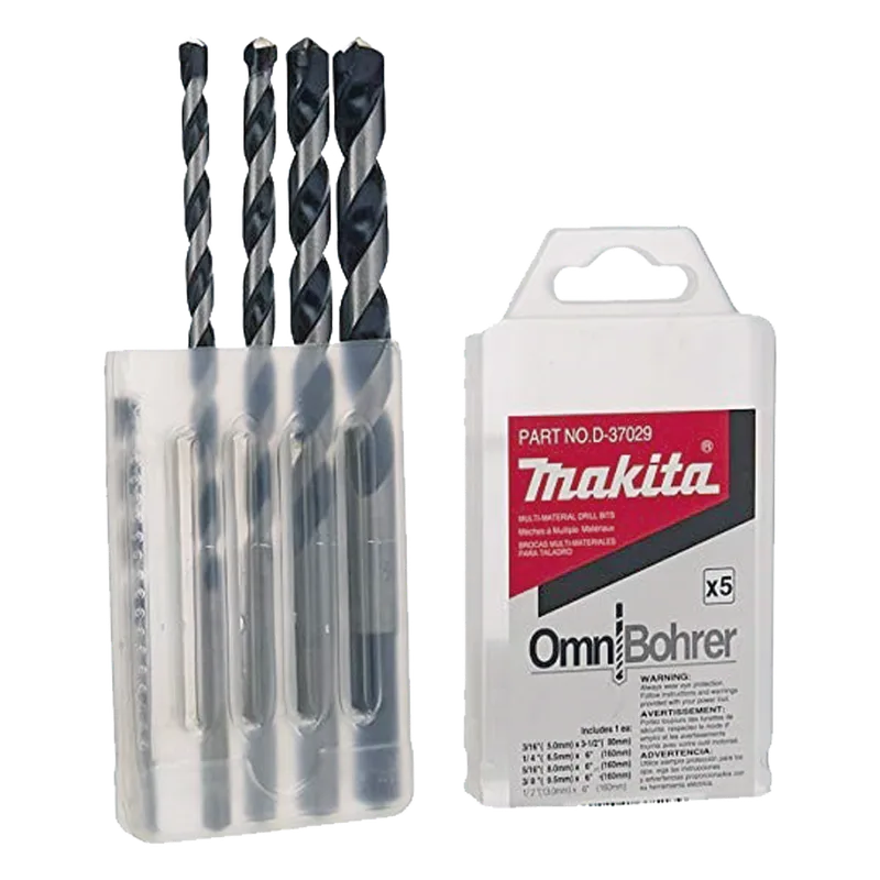 Juego de 5 Pzas. de Broca para Concreto con Punta de Carburo (3/16", 1/4", 5/16", 3/8" y 1/2") MAKITA D-37029