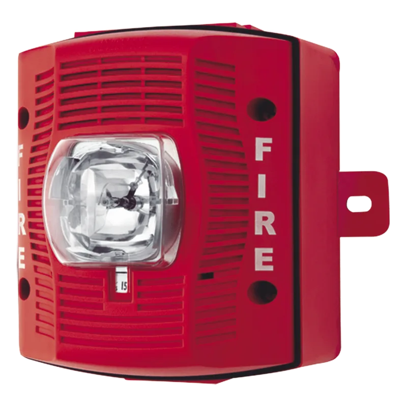 Bocina con lámpara estroboscópica para exterior, candela seleccionable, montaje en pared, color rojo SYSTEM SENSOR SP-SRK