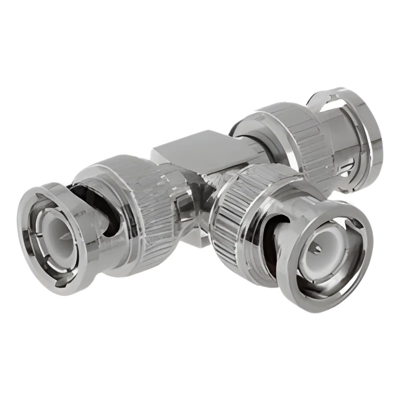 Adaptador de Triple conectores BNC macho para uso en sistemas de video vigilancia en aplicación con cables coaxiales RG-59/ RG-6, Níquel/ Oro/ Politetrafluoroetileno. EPCOM TITANIUM TT-RG-14