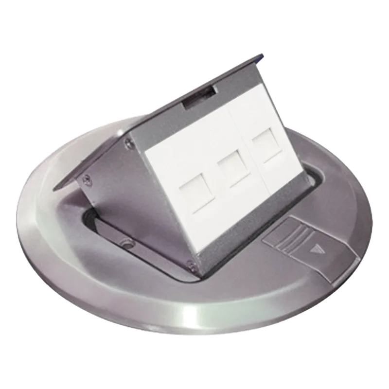 Mini Caja de Piso Redonda para Datos o Conectores Tipo Keystone, Color Acero Inoxidable (3 Contactos) (11000-12202) THORSMAN TH-MCPD-A