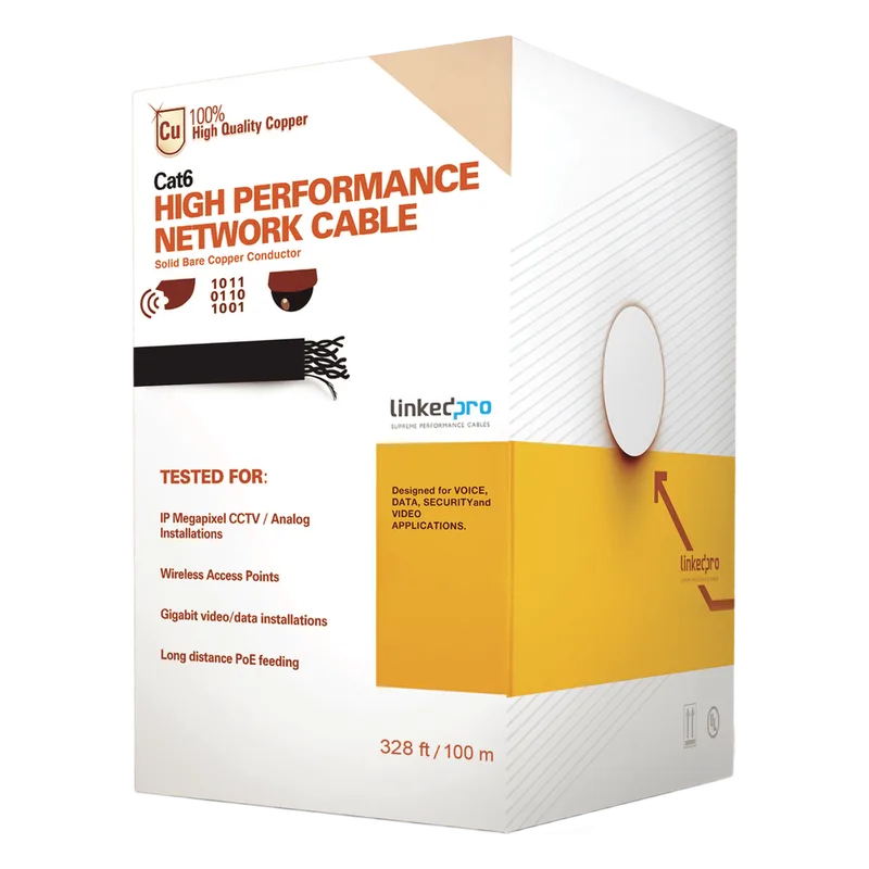 Cable Cat6+ Calibre 23 Alto Rendimiento, ETL, UL, Color Azul, de 100 Metros (328.08 Pies), Super Flexible, para Aplicaciones de CCTV, Video HD, y Redes de Datos. LINKEDPRO BY EPCOM PRO-CAT-6-PLUS/100M