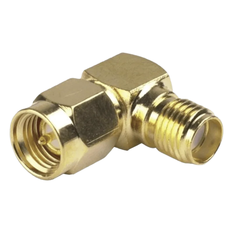 Adaptador en Ángulo Recto, de Conector SMA Macho a SMA Hembra, Oro/ Oro/ Teflón. RF INDUSTRIES,LTD RSA-3402-1