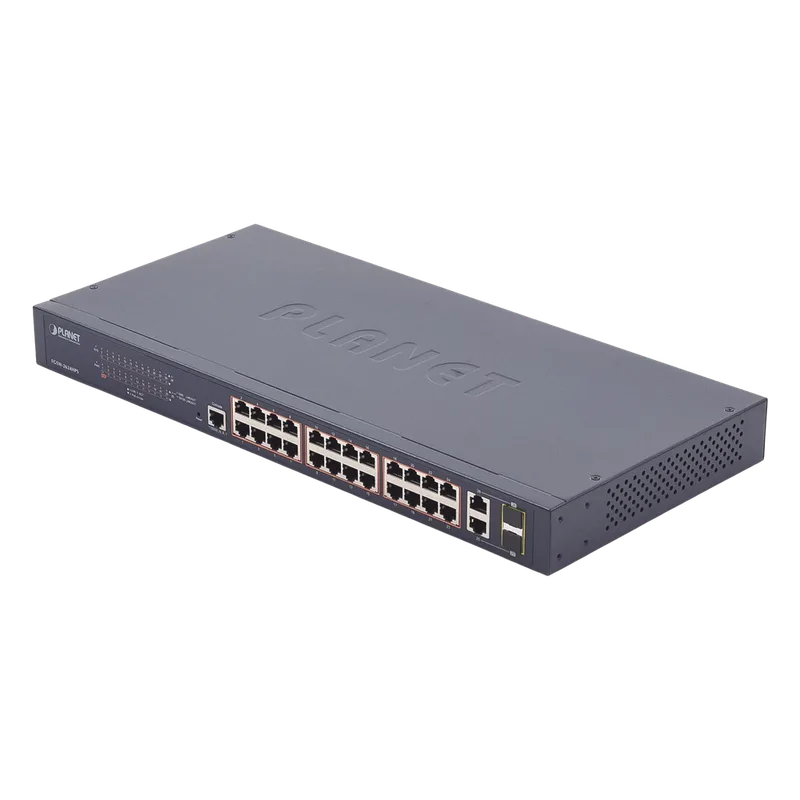 Switch administrable de 24 puertos 10/100TX PoE+ y 2 puertos combo TP/SFP Gigabit PLANET FGSW-2624HPS
