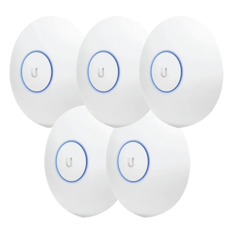 Paquete de 5 Access Point UniFi de largo alcance, Doble banda 802.11ac MIMO2X2 para interior, PoE 802.3af, soporta 250 clientes, hasta 867 Mbps, Los equipos no incluyen poe se sugiere comprar aparte el modelo POE-24-12W-G UBIQUITI UAP-AC-LR-5