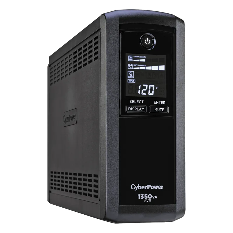 UPS de 1350 VA/815 W, Topología Línea Interactiva, Entrada 120 Vca NEMA 5-15P, Tipo Mini Torre, Con 10 Tomas NEMA 5-15R CYBERPOWER CP1350AVRLCD