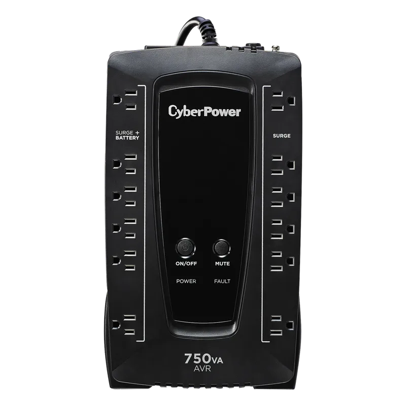 UPS de 750 VA/450 W, Topología Línea Interactiva, Entrada 120 Vca NEMA 5-15P, Tipo Gabinete Compacto, Con 12 Tomas NEMA 5-15R CYBERPOWER AVRG750U
