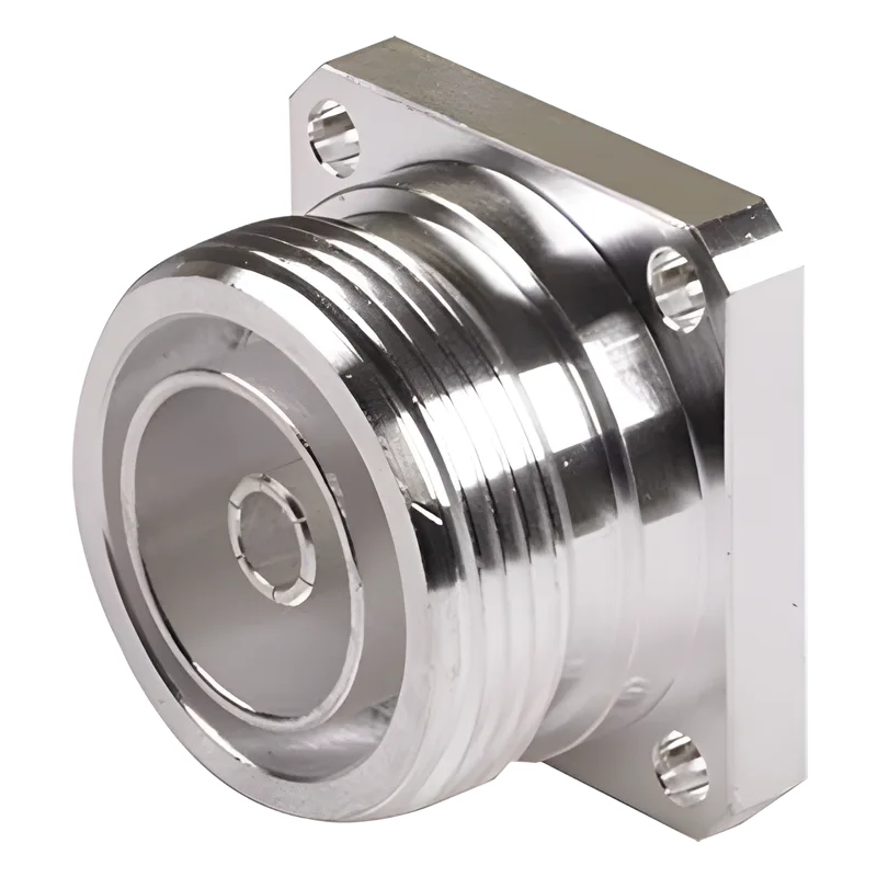 Conector DIN 7-16 Hembra, Tipo Flange de 4 Hoyos para Panel y Copa Soldable. RF INDUSTRIES,LTD RFD-1640-2