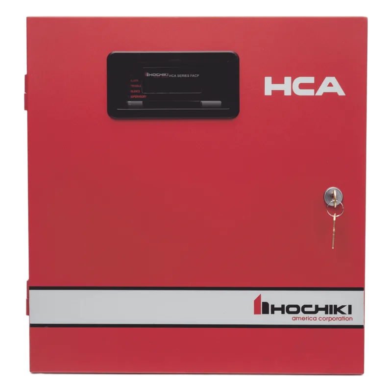 Panel Convencional De 8 Zonas, Hasta 20 Detectores por Zona, Capacidad 6.5A, Alimentación 120V, Color Rojo (0100-09600), Listado UL 864 9th Edición HOCHIKI HCA-8/120