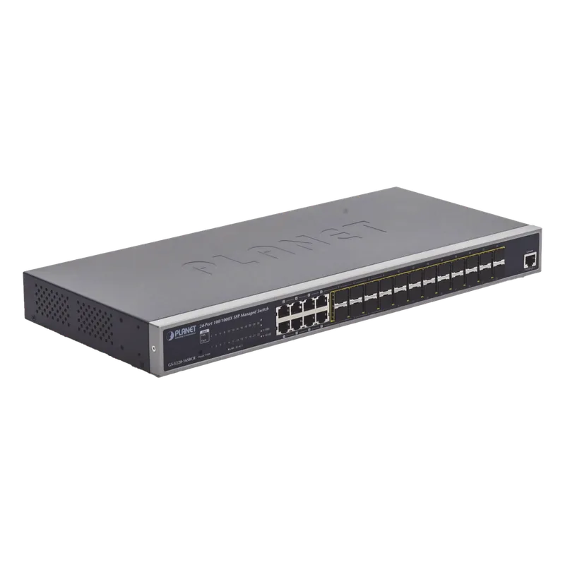 Switch Administrable Capa 2 con Fuente de Alimentación Redundante, 24 Puertos SFP Gigabit 100/1000X, 8 Puertos Combo RJ45 Gigabit. PLANET GS-5220-16S8CR