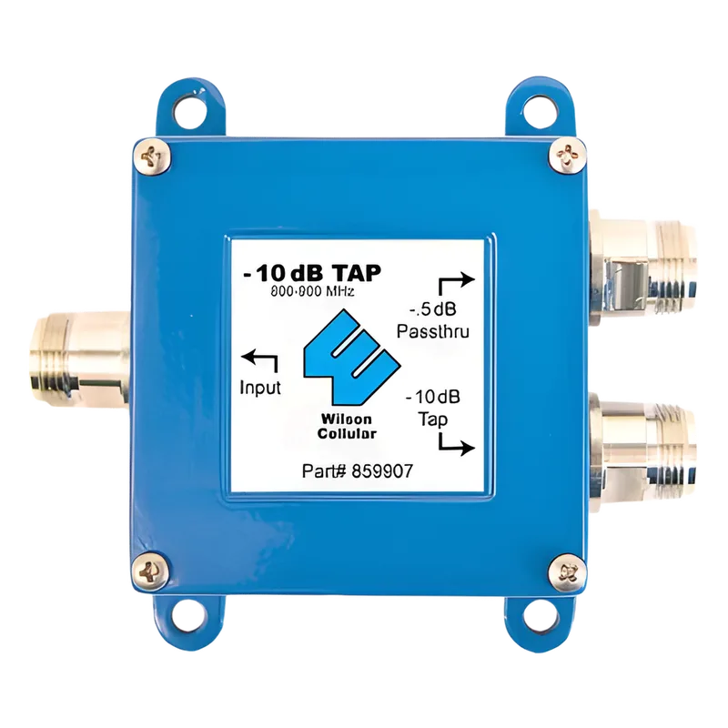 Separador TAP -10 dB con rango de frecuencia de 700 a 2500 MHz. Ideal para separar la antenas a diferentes longitudes de cable coaxial. 50 Ohm con conectores N Hembra. WILSONPRO / WEBOOST 859-907