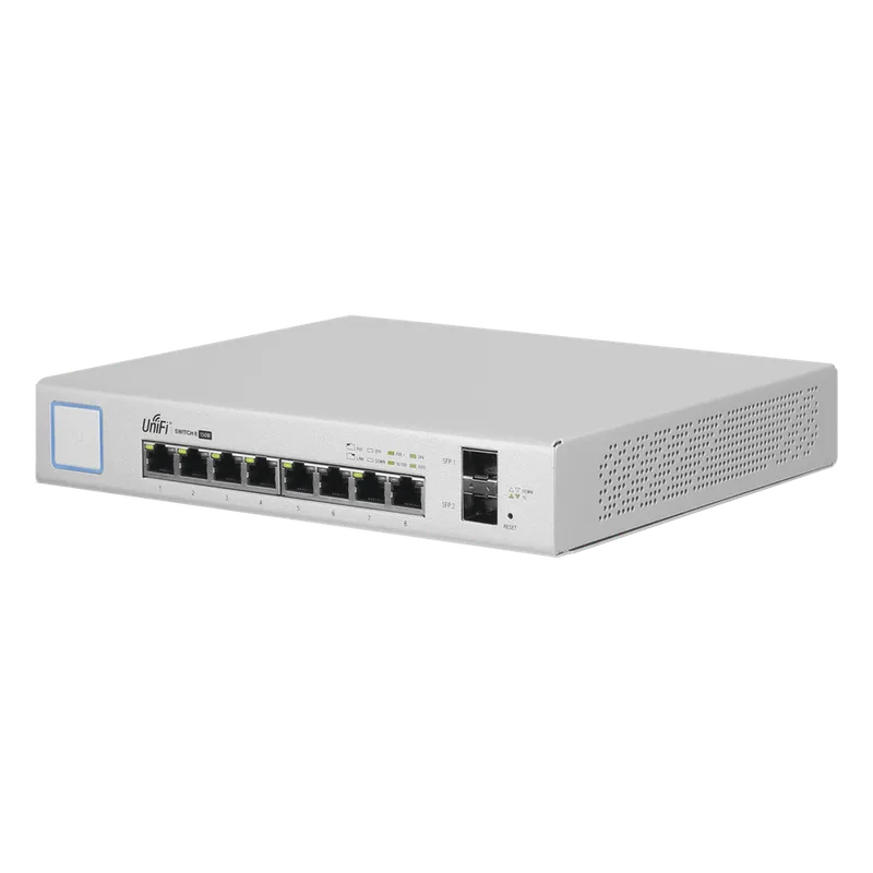 Switch UniFi Administrable de 8 Puertos Gigabit PoE+ 802.3at/af y PoE Pasivo 24V. UBIQUITI US-8-150W