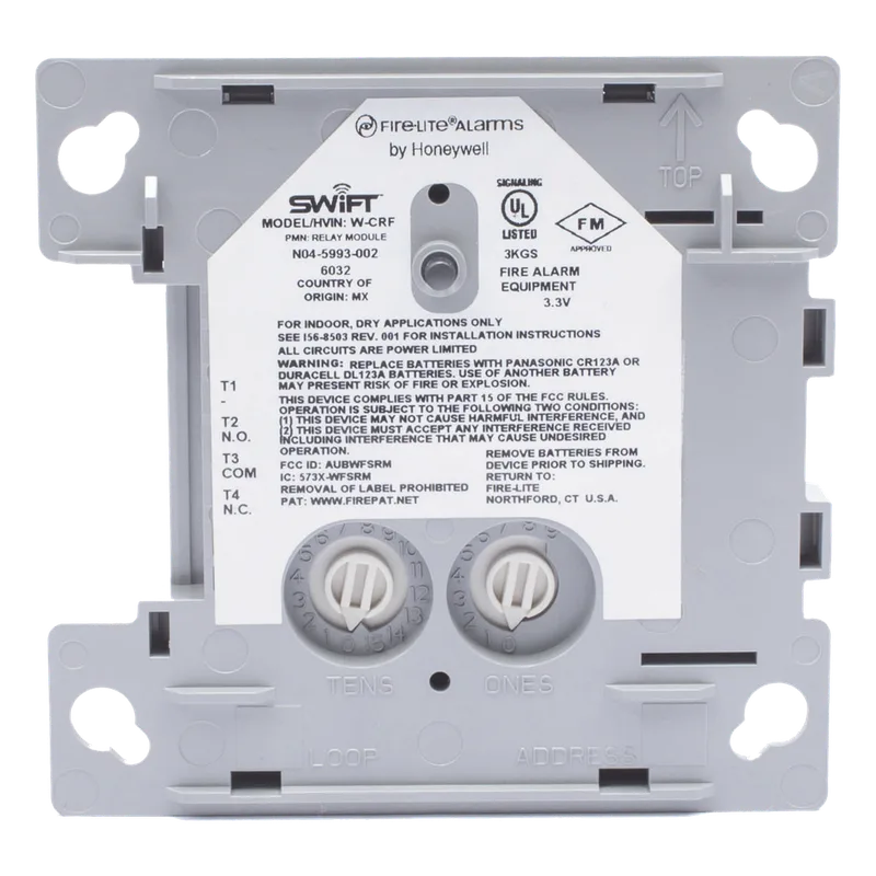 Módulo de relé inalámbrico direccionable con 2 contactos Forma C, red de malla SWIFT, para paneles Fire-Lite W-CRF