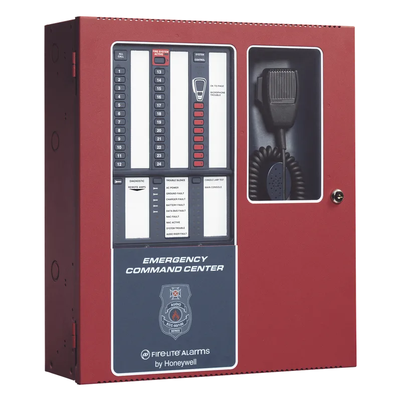 Centro de comando de emergencia para voceo y evacuación por voz, 50 W ampliable a 100 W, 8 circuitos de entrada FIRE-LITE ECC-50/100