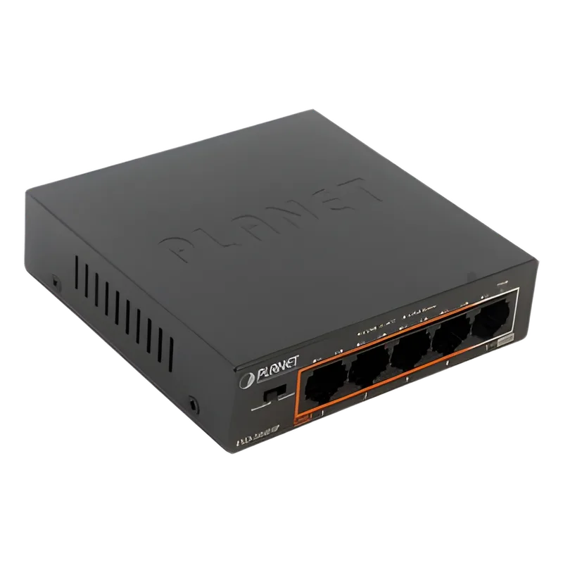 Switch PoE+ 802.3af/at Distancia 250 m, 4 Puertos, 1 Puerto 10/100 de Uplink PLANET FSD-504HP
