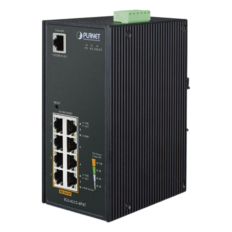 Switch industrial Administrable 4 puertos 1000Mbps, 4 puertos PoE PLANET IGS-4215-4P4T