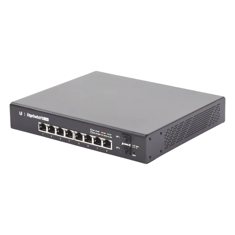Switch EdgeMAX Administrable de 8 Puertos Gigabit con PoE+/PoE Pasivo 24V + 2 Puertos SFP, 150 W UBIQUITI ES-8-150W