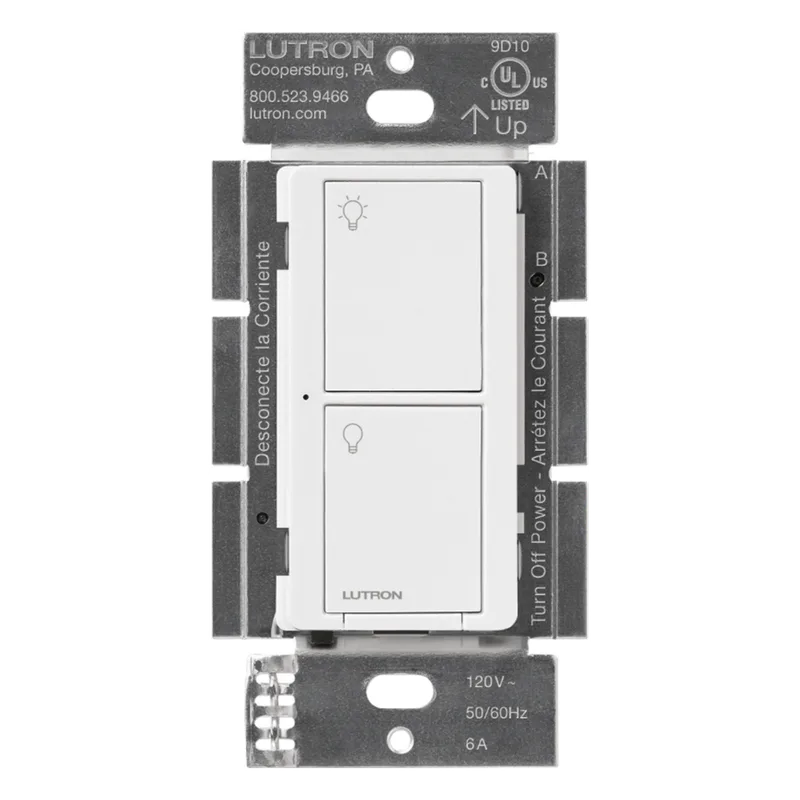 Interruptor de pared inteligente on/off Caseta Wireless, voltaje dual 120/277 V, 5 A en LED, sin cable neutro, compatible con controles Pico y Smart Bridge LUTRON CASETA WIRELESS PD5WSDVWH