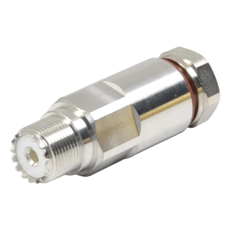 Conector UHF Hembra (SO-239) de Rosca para cable LP-450A, LDF4-50A, Bronce Blanco/ Plata/ Teflón. RF INDUSTRIES,LTD RFU-520-H1