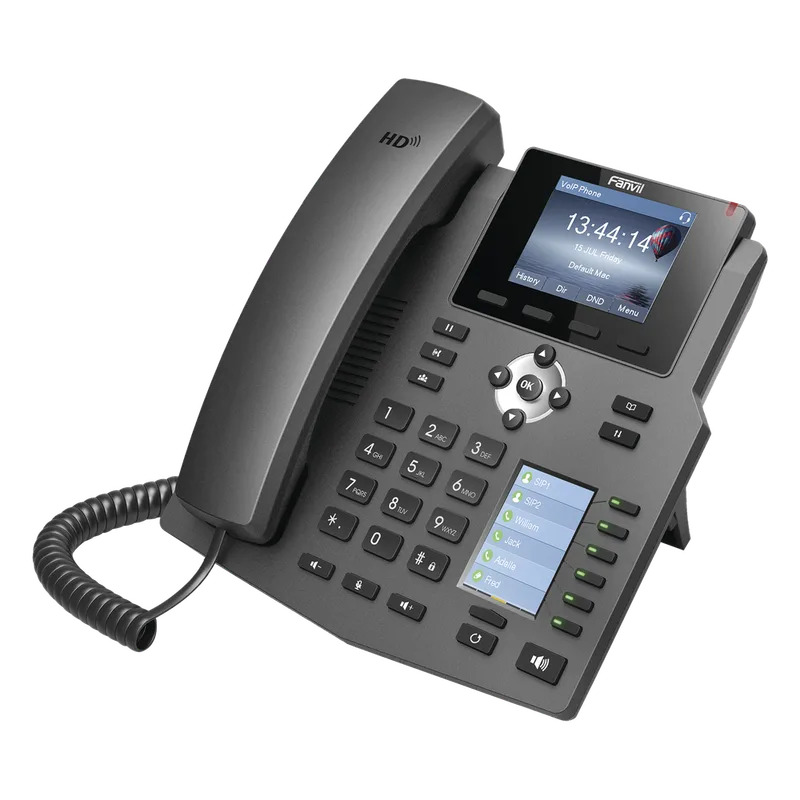 Teléfono IP empresarial para 4 líneas SIP con 2 pantallas LCD, 6 teclas BLF/DSS, conferencia de 3 vías, PoE FANVIL X4
