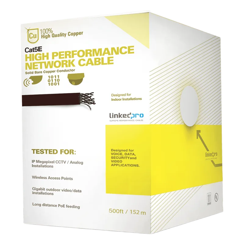 Cable Cat5e de Alto Rendimiento Certificaciones ETL, UL, de 152.5 Metros (500 Pies) de Color Blanco, para Aplicaciones en Video Vigilancia, Redes de Datos. Uso Interior. LINKEDPRO BY EPCOM PRO-CAT-5E-W/500